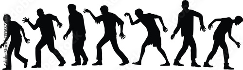 Zombie silhouette collection, scary walking undead characters isolated on white background horror halloween vector illustration set