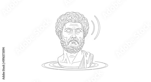 Ancient Greek Bust of Philosopher with Ripples and Sound Waves
