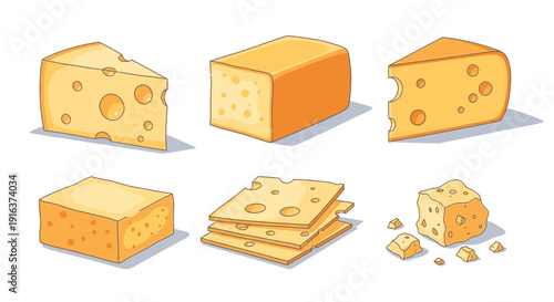 Various Cheese Types Flat Design Vector