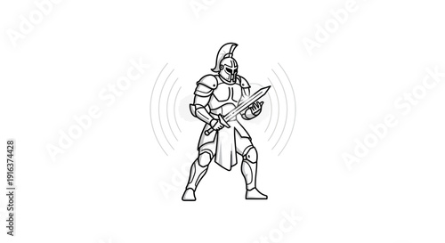 Warrior with Sword, Ancient Armor, Epic Battle Pose, Fantasy Warrior, Game Character, Digital Art
