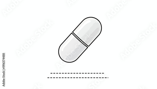 White Capsule Pill Icon, Medicine, Healthcare, Pharmaceutical Symbol, Isolated on White Background