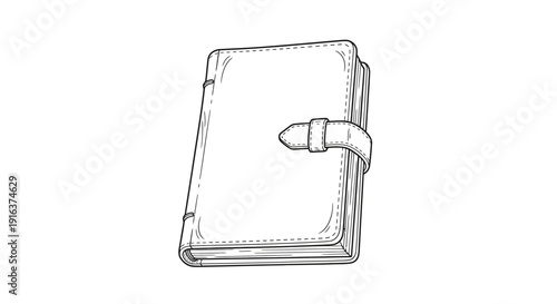 Vintage Leather Bound Journal with Clasp, Hand Drawn Sketch