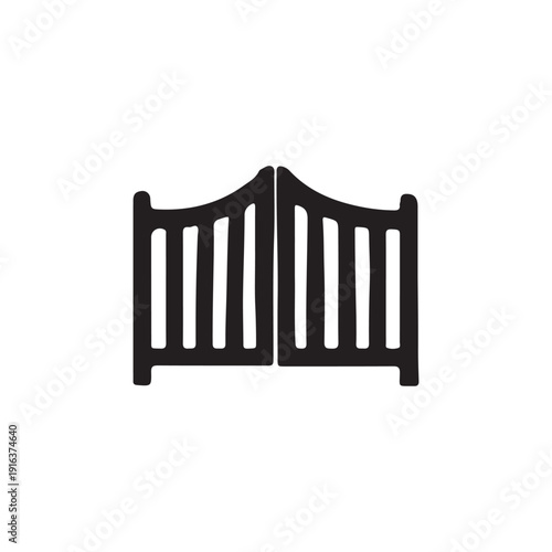 Double swing garden gate silhouette vector isolated on white