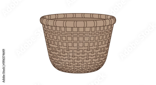 Woven Basket Container, Natural Fibers, Round Shape, Empty, Isolated on White Background