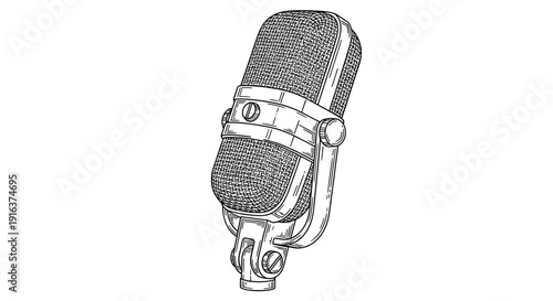 Vintage Microphone Sketch - Retro Audio Recording Equipment Drawing