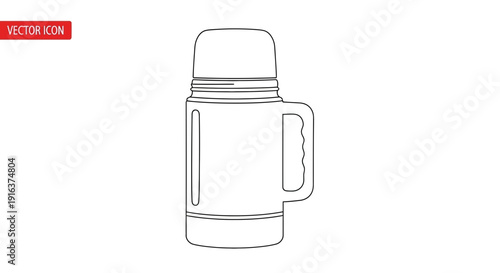 Vintage Thermos Flask with Handle - Outline Icon for Hot and Cold Drinks