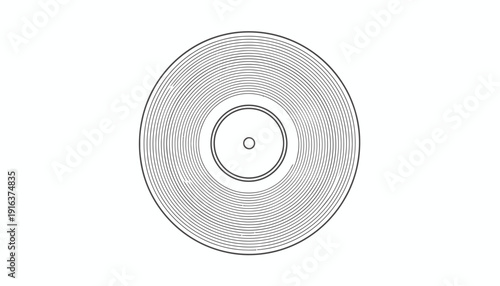 Vintage Vinyl Record Icon, Retro Music Symbol, Black and White Outline