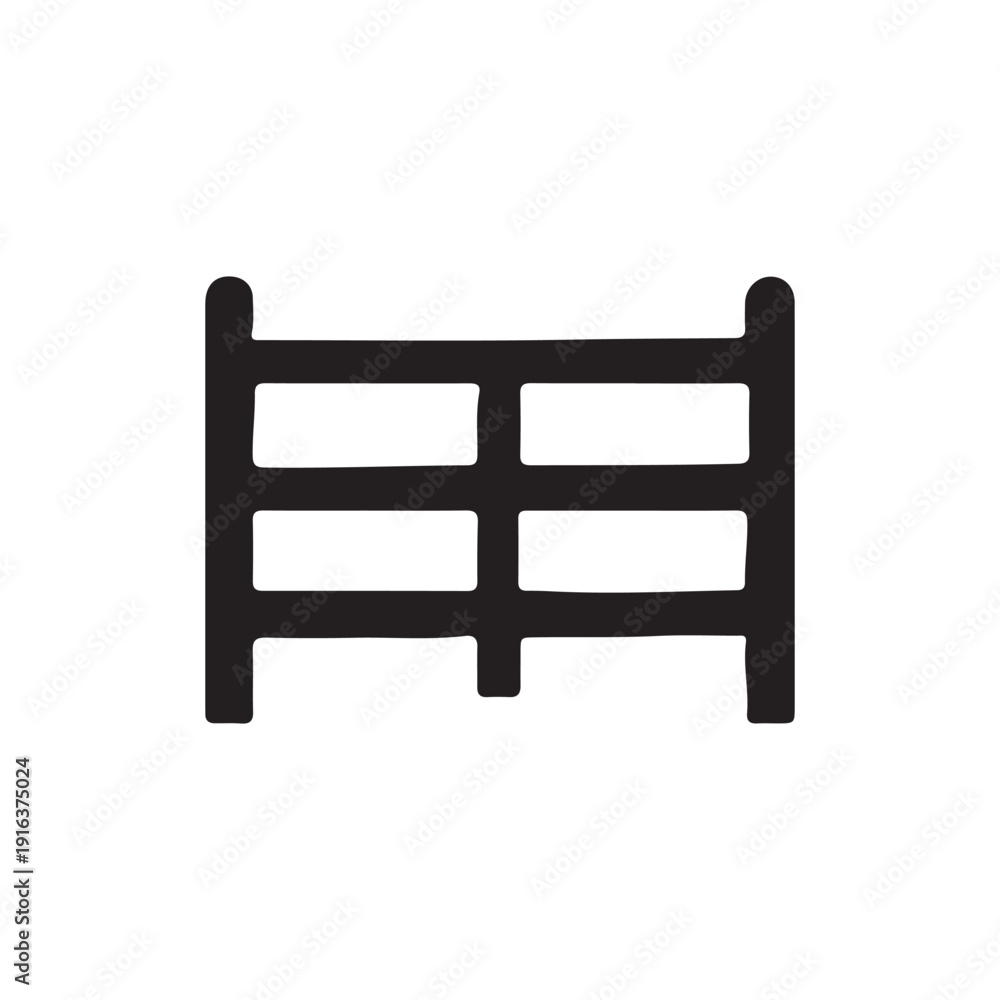 Fototapeta premium Horizontal rail fence silhouette vector isolated on white
