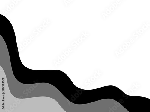 Modern minimalist abstract background featuring smooth flowing wavy lines in black and white tones. Elegant layered curves create a dynamic yet clean composition with monochrome gradients and organic 