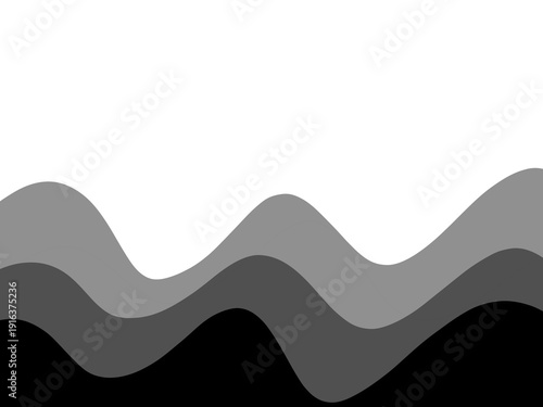 Modern minimalist abstract background featuring smooth flowing wavy lines in black and white tones. Elegant layered curves create a dynamic yet clean composition with monochrome gradients and organic 