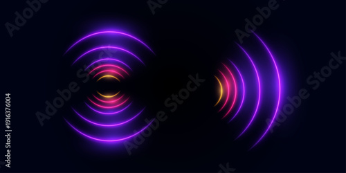 Neon wireless communications kit using digital signal pulses and network connectivity. Radar, communications, network, signal, digital, vector graphics.
