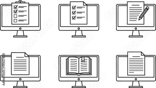 Digital document management icons set with checklist report ebook and online file editing vector