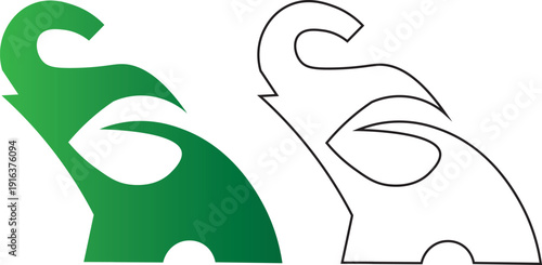 Creative green elephant logo design element featuring a minimalist silhouette integrated with a natural leaf shape, perfect for eco-friendly, organic, and wildlife branding.