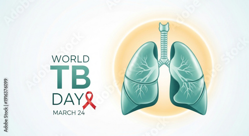 World tb day march 24 lung health awareness illustration with red ribbon symbolizing tuberculosis prevention and education