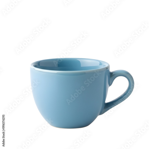 Ceramic coffee cup viewed from the front on a plain surface