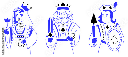 Dame roi et valet de Pique enseigne carte à jouer jeu de société couleur et noir