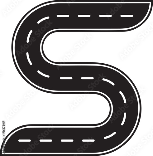 A winding road symbol with dashed lines indicating a curving path ahead