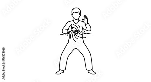 Person practicing tai chi, energy vortex in abdomen, mindful movement, martial arts