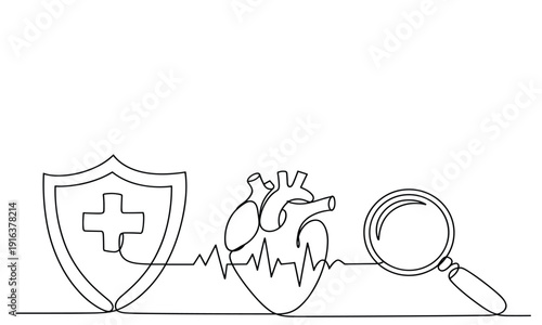 Medical heartbeat protection shield and magnifying glass concept