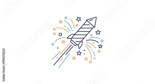 Rocket Firework Icon Launching with Stars and Sparkles