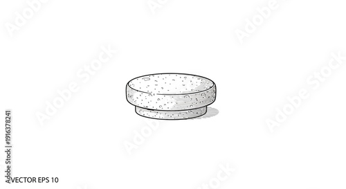 Round ottoman, pouf, floor cushion, sketch drawing, isolated on white background