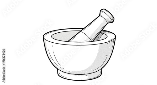 Mortar and Pestle Illustration: Grinding Herbs and Spices for Cooking and Medicine