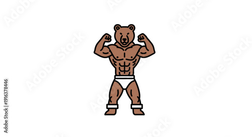 Muscular Bear Bodybuilder Flexing Muscles in Wrestling Trunks