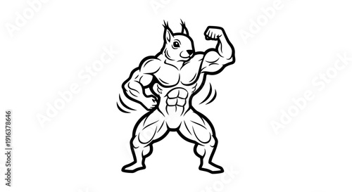 Muscular Squirrel Bodybuilder Flexing Biceps, Cartoon Style