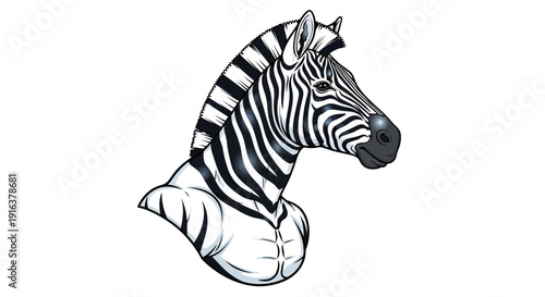 Muscular Zebra Head Bust - Anthropomorphic Animal Art