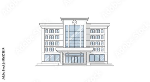 Modern Office Building Exterior Facade with Glass Windows and Entrance