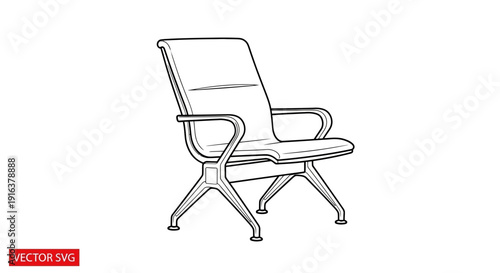 Modern Office Waiting Room Chair with Armrests and Sleek Metal Base - Vector Illustration
