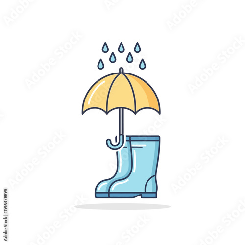 umbrella and rain boots, smooth rounded shapes