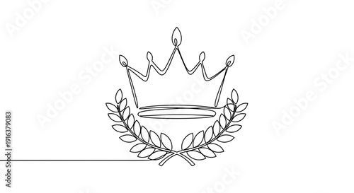 Minimalist Crown and Laurel Wreath Continuous Line Drawing