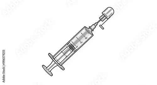Medical Syringe with Needle and Cap - Hand-Drawn Sketch Style
