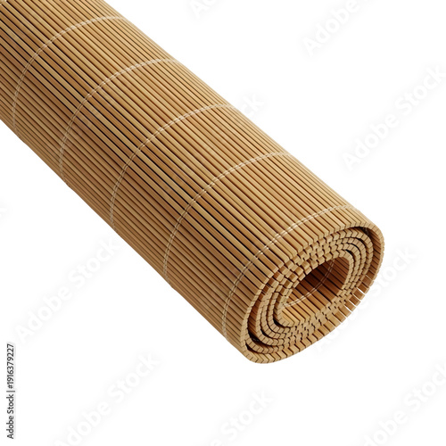 Rolled brown mat close-up on white surface from above