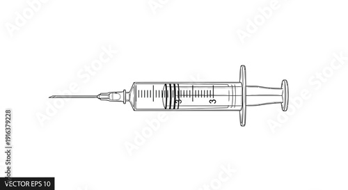 Medical Syringe with Needle, Vector Illustration, Healthcare, Injection, Medicine