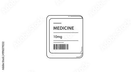 Medicine Packaging Label with Barcode and Dosage Information, Minimalist Design