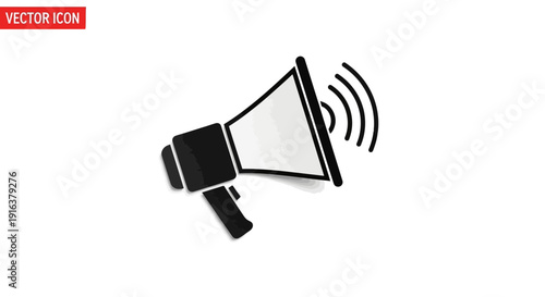 Megaphone Icon with Sound Waves, Symbol of Announcement, Promotion, and Communication