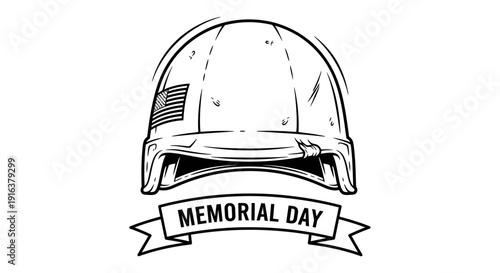 Memorial Day Helmet with American Flag and Banner - Vector Illustration