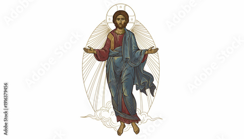 Jesus Christ Ascension, Religious Iconography, Divine Light, Heavenly Glory, Christian Symbolism
