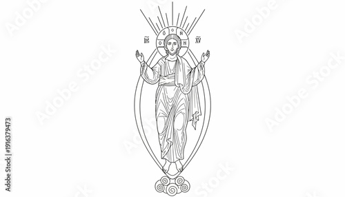 Jesus Christ Resurrection Iconographic Symbol, Orthodox Christian Art, Divine Light