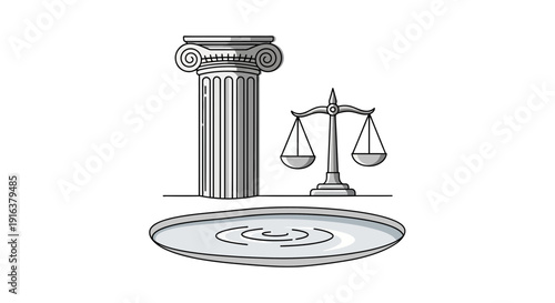 Justice Symbolism: Column, Scales of Justice, and Rippling Water Dish