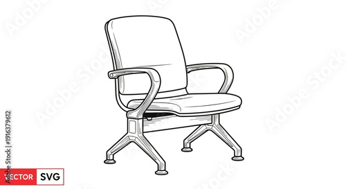 Hand-drawn sketch of a modern office chair with armrests and a four-legged base