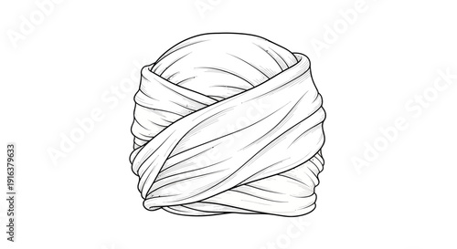 Hand-drawn sketch of a white turban, a traditional headwear, isolated on white background.