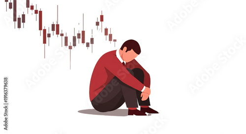 Stressed Businessman Huddled in Despair After Stock Market Crash Financial Crisis and Economic Downturn