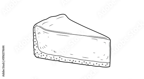 Hand-drawn slice of cheesecake on a white background, simple line art illustration