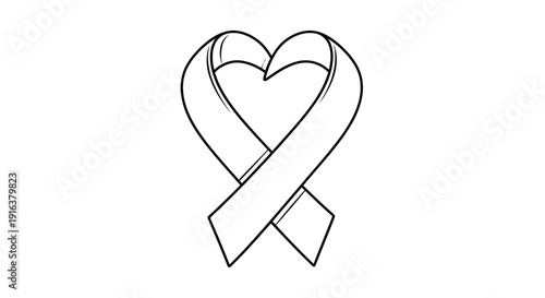 Heart Shaped Ribbon Outline, Symbol of Love and Support