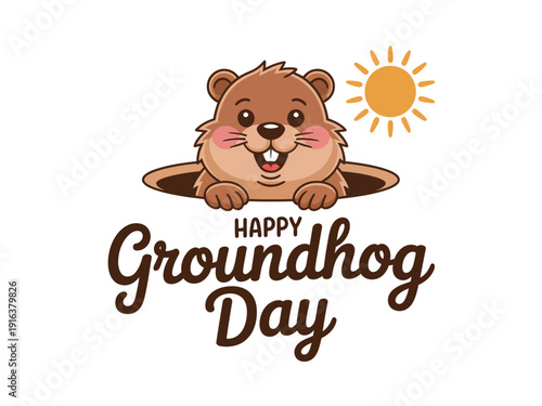 Groundhog peeks from burrow under bright sun to celebrate holiday event.