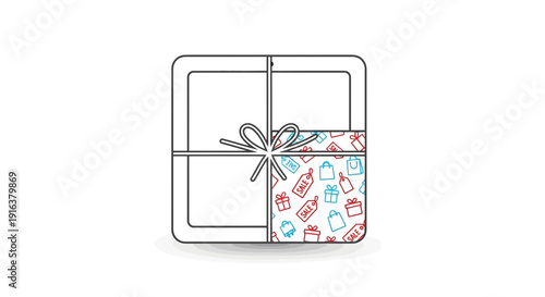 Gift Box with Sale Tags and Shopping Bags Pattern, Present, Surprise, Shopping Concept