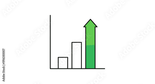 Green arrow infographic showing upward trend on bar chart, business growth concept
